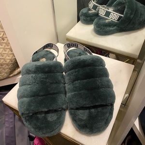 Green ugg fluff yeah slippers